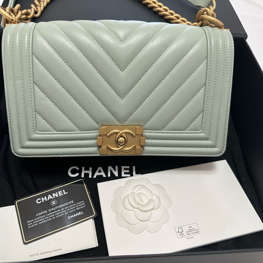 CHANEL Light Green Medium Boy Bag